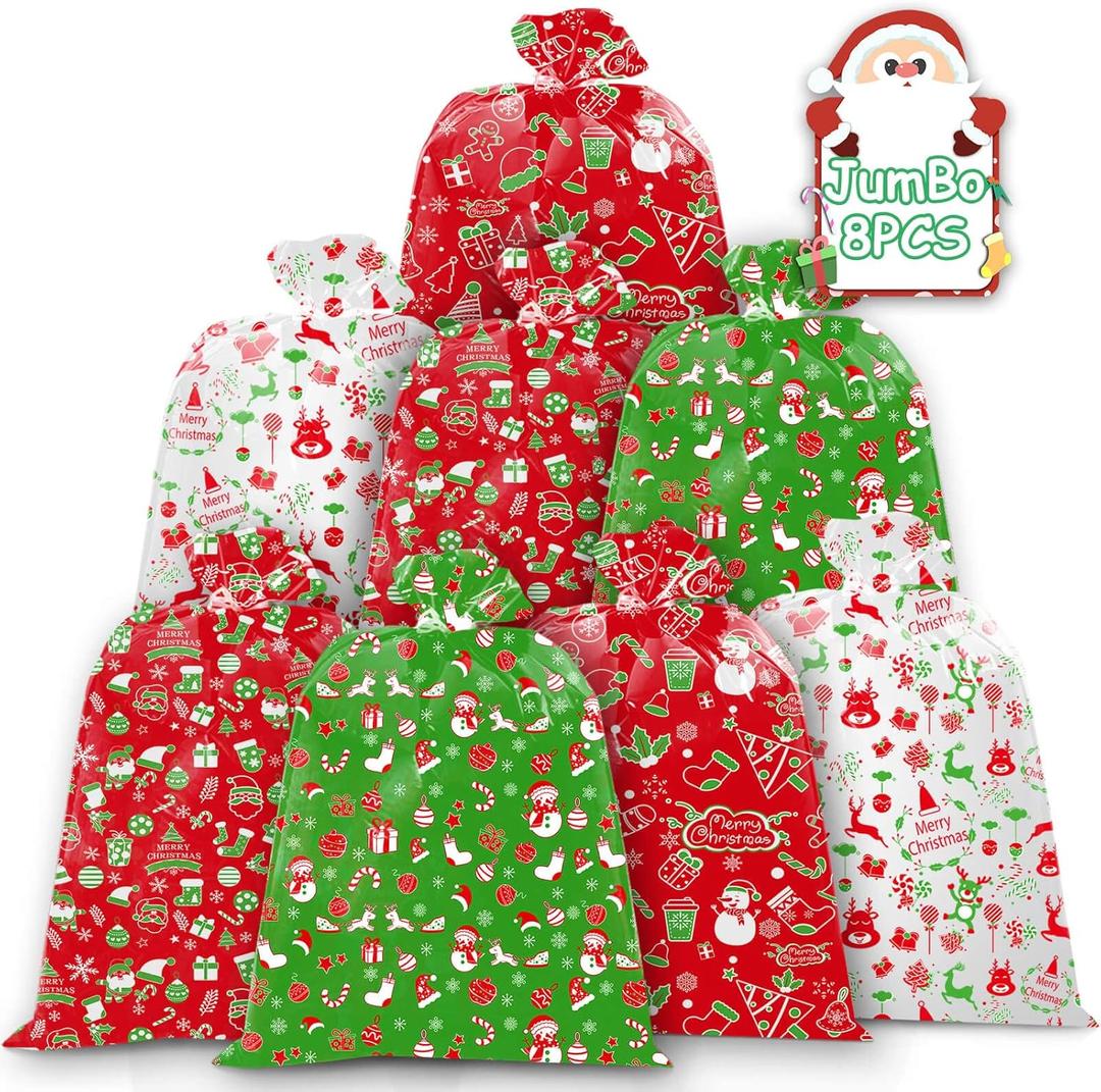 8Pcs Extra Large Christmas Gift Bag, 44"x36" Heavy-Duty Waterproof Reusable Oversized Gift Sack with Rope & Gift Tag, Opaque Jumbo Wrapping Bag for Xmas, Birthdays, Parties, Class, Office, Home
