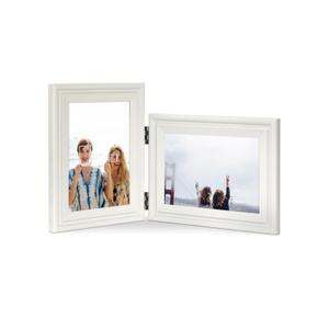JD Concept Vertical Horizontal Combo, Double 5x7 White Wood Art Picture Frame, Foldable Opening 4.5x6.5 Photo Frame, Portrait and Landscape View Standing on Desk