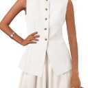 KIRUNDO Blazer Vest for Women Trendy 2025 Dressy Business Casual Summer Button Down Sleeveless Work Suit Waistcoat Tops (Large, White)