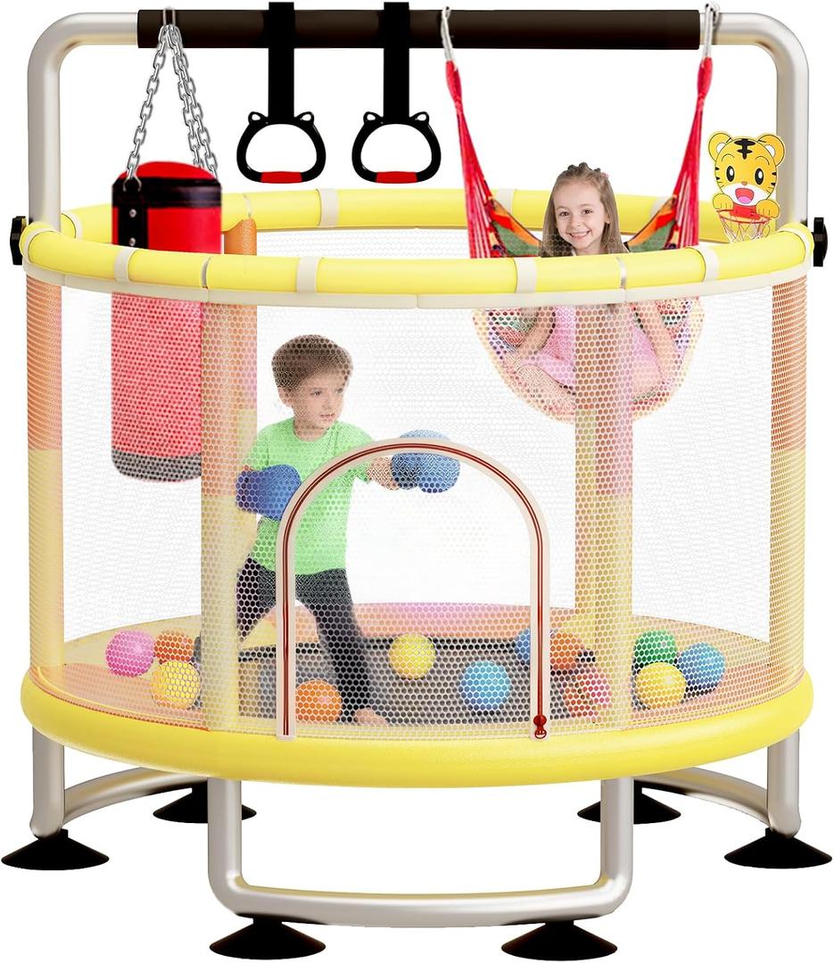 60" Toddler Trampoline for Kids,5FT Kids Trampoline for Toddlers 1-3,Upgrade Adjustable Kids Trampoline Indoor Outdoor,Mini Trampoline for Kids 2-5,500lbs Baby Small Trampoline with Net and Swing