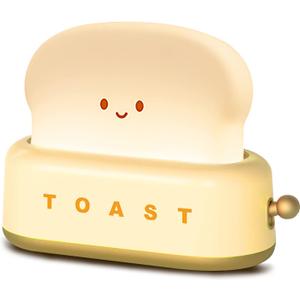 QANYI Small Table Lamp, Cute Toast Bread LED Bedroom Nightstand Light with Timer and Rechargeable, Cool Birthday Gift for Baby Kids Children Girls Boys