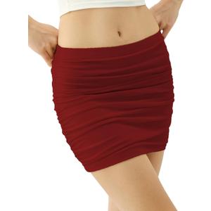 Women's Bodycon Mini Skirt Ruched Mesh Stretch Sexy Skirts (Medium, 02burgundy)