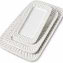 Rectangular Ceramic Serving Platters, Set of 3, Vintage White, 16-inch