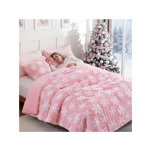 Pink Christmas Blanket 50"x60", Soft Flannel Fleece Front & Sherpa Back, Snowflakes Throw Blanket for Couch, Fluffy Fuzzy Blanket, Christmas Decor Gift for Women, Men