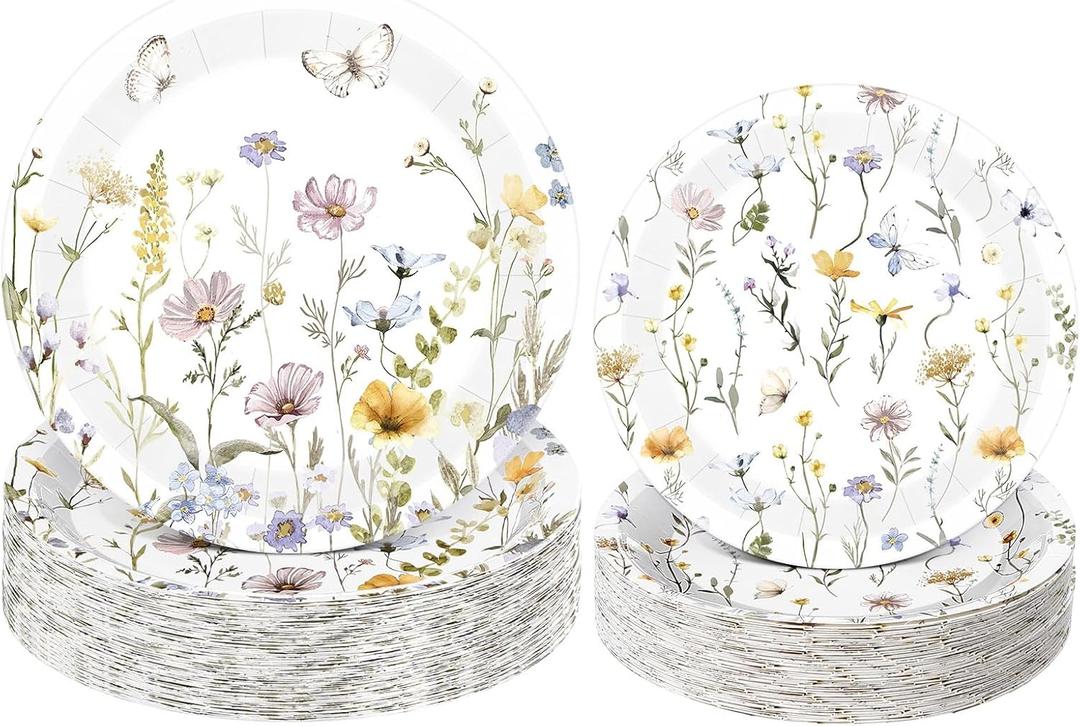 Pickmesh 60 Pcs Wildflower Paper Plates 9 in and 7 in Disposable Floral Dinner Plates Watercolor Spring Flower Dessert Party Dinnerware for Tea Party Birthday Baby Shower Bridal Shower(Fresh)