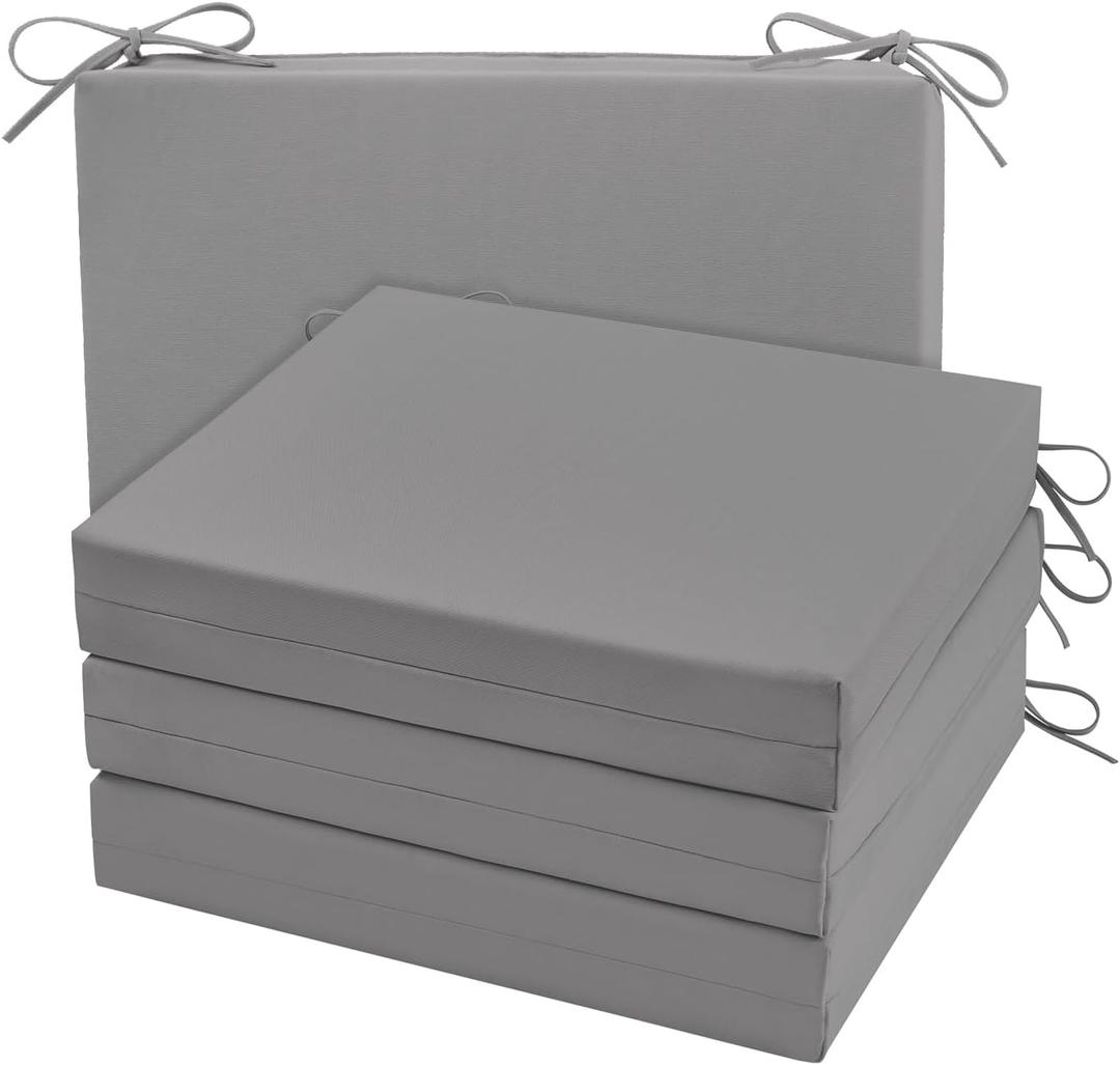 cozyide Outdoor Chair Cushions, Waterproof Patio Seat Cushions with Adjustable Straps, Square Corner Patio Chair Cushions for Garden, Light Grey, 18.5x16x3 Inch (Pack of 4)