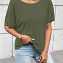 Women's Backless Twist Knot T Shirt Oversized Solid Short Sleeve Tees Open Back Asymmetrical Hem Casual Tops (Beige, L)