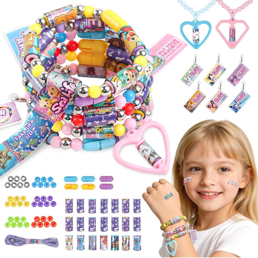 Scarmat DIY Sticker Jewelry Making Kit 320pcs, Sticker Bracelet Kit for Kids, Wearable Shareable Sticker Bracelet Making Kit for Girls 5-12, Birthday Easter for 5 6 7 8 9 10 11 12 Year Old