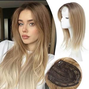 Ms Taj Hair Topper 18 Inch Hair Toppers for Women with Thinning Hair Long Layered 6.5"X6.5" Synthetic Toppers Hair Pieces for Women Fiber Wiglets Ladies, (3 Tone Blonde)