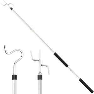 Clothes Hook Pole Heavy Duty,32 to 80Inch High Reach Garment Hook 2 Hooks for Hanging Birdfeeder Stainless Steels Tube Extension Pole with Hook for Reaching to Reach High Hangers