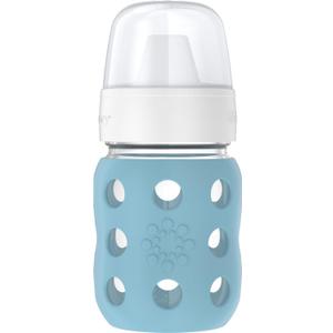 Lifefactory 8-Ounce Wide Neck Glass Baby Bottle with Protective Silicone Sleeve and Hard Sippy Spout, Denim (LG2221WDE4)