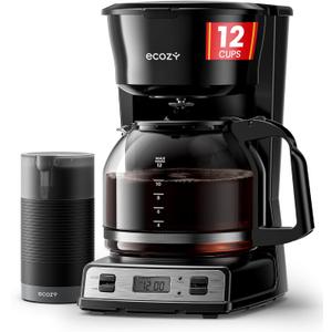 ecozy 12-Cup Programmable Coffee Maker with Electric Coffee Grinder Combos, Drip Coffee Machine with Pause & Pour Function, Auto Shutoff, Keep Warm, Brezzano DuoSet (Black)