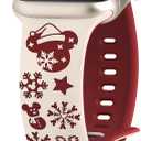 Christmas Cartoon Band Compatible with Apple Watch Bands for Women 40/38/41/42/44/45/46/49mm, Cute Two-Tone Engraved Soft Silicone Sport Strap for iWatch Series 11 10 9 8 7 6 5 4 SE/Ultra 3 2 1 (Starlight/Vermilion)