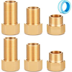 Moxweyeni 6 Pack 1/2'' Brass Extension Adapter Set, 1/2 Male x 1/2'' Female Brass Pipe Extension Fittings, Nipple Pipe Adapter for Tub Spout/shower, Length 30mm/40mm/50mm with Sealing Tape