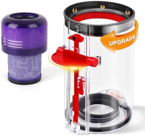Upgraded Canister Compatible with Dyson V11 V15 SV14 SV15 SV22 Vacuum Cleaner Dust Bin, for Bin Part no. 970050-01 and Part no. 965443-01 with HEPA Filter