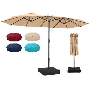 Patio Double-Sided Umbrella with Base & Crank, Extra Large Rectangular Outdoor Umbrella for Patio, poolside Lawn & Garden, Beige