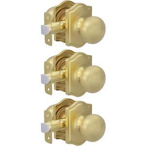 Goldenwarm 3 Pack Brushed Gold Passage Door Knobs, Closet Door Knobs Gold Interior for Closet & Hallway