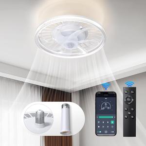 Socket Ceiling Fan Light Bedroom:13 Inch Small Ceiling Fans with Lights and Remote 3 Color Screw in Fan Dimmable LED Ceiling Fan Socket Replacement for Light Bulb Kitchen Living Room(Crystal White)