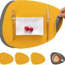 Myir JUN Placemats, Dual-Sided Placemats Waterproof Faux Leather Placemats Set of 4 Place Mats and Coasters Non-Slip Washable Table Mats for Dining Table (Gray Yellow, Set of 4)