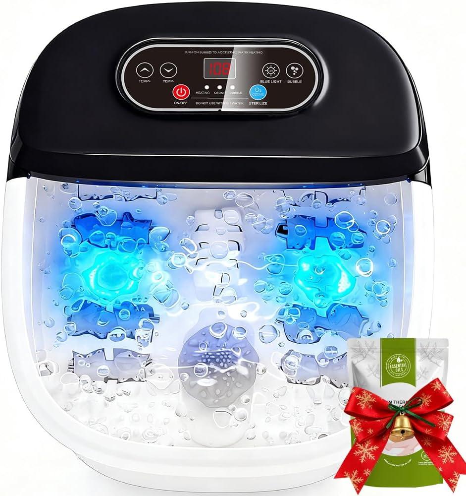 Foot Spa Bath Massager with Heat - and Blue Light Foot Soaking Tub, Epsom Salt, Adjustable Temperature, Bubble and 8 Rollers, Birthday Gift for Mom Dad