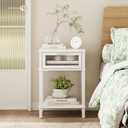 Nightstand Wooden Bedside Table with Drawer White Night Stands Modern Style Small End Table Side Table with Storage Shelf for Bedroom Living Room MLBZ10W