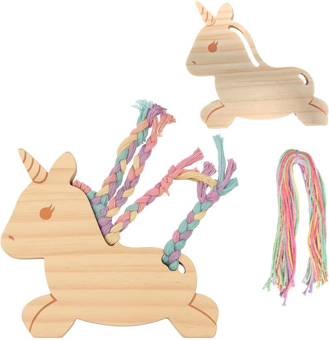 Wooden Lacing Toys for Kids DIY Toy Plane Activities Car Travel Toy Montessori Educational Learning Threading Toys for Fine Motor Skills (Rainbow Unicorn)