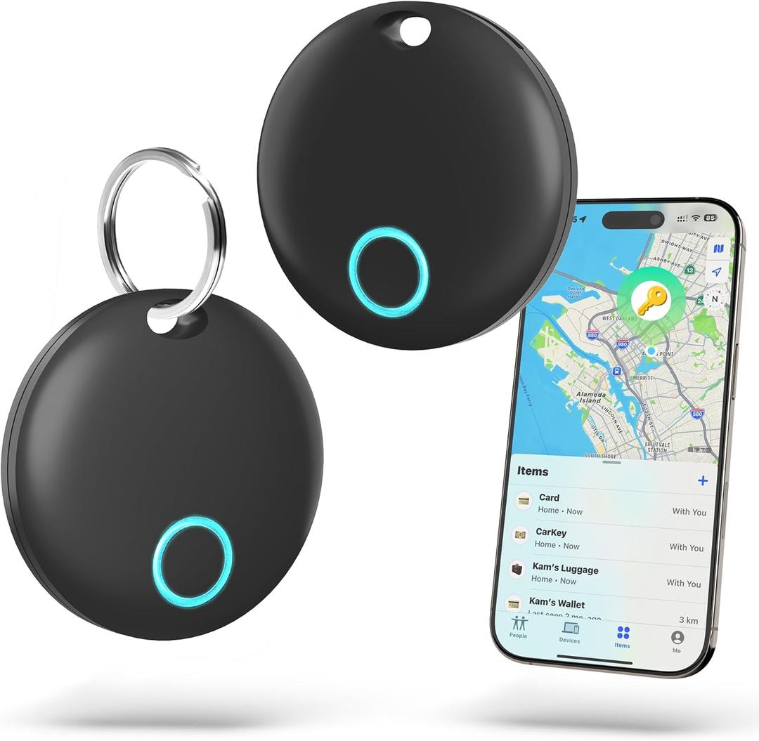Air Tracker Tags-2 Pack [Apple MFi Certified] (iOS Only), Smart Bluetooth Tracker, Compatible with Apple Find My, Item Locator for Keys, Luggage, Wallet, Suitcase, Bags, IP67 Waterproof (Black)