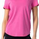 Women's Pima Cotton Short Sleeve Workout Shirt Athletic Yoga Tops Curved-Hem Crewneck T-Shirt (Pink, XL)