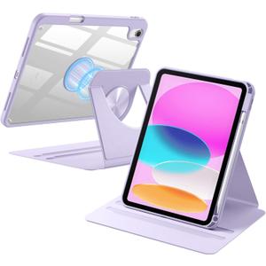 Wenlaty for iPad (A16) 11th Generation Case 11 Inch 2025, for iPad 10th Generation Case 10.9 Inch 2022 with Pencil Holder, 360 Rotating Protective Stand Cover, Detachable Magnetic Back, Lavender