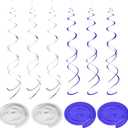 MECCANIXITY 20 Pcs Party Hanging Swirls Double Strip Streamer Ceiling Decorations Hanging Swirling with Hang Tag Hook for Birthday,Wedding,Graduation Party Supplies(Dark Blue,Silver)