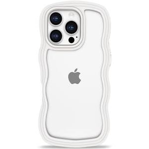 Anuck for iPhone 16 Pro Max Case Wavy Edge Clear Back Design, Anti-Slip Grip Cute Wave Curly Frame Shape Shockproof Soft TPU & Hard Bumper Protective Phone Case Cover for Women Girls, White, Set of 2