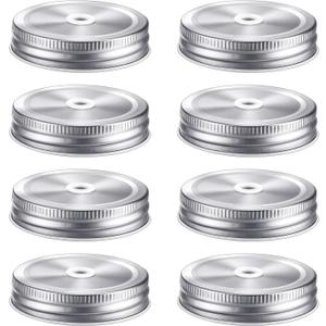 Mudder 8 Pieces Metal Regular Mouth Mason Canning Jar Lids with Straw Hole Leak Proof Reusable Jar, 2.75 Inch (Silver)