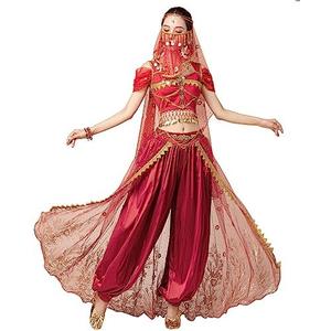 ORIDOOR Women's New Aladdin Jasmine Princess Belly Dance Halloween Costume Set Belly Dance for Dress Up Party 5 Piece Outfit, M