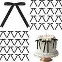 Riceshoot 50 Pcs Twist Tie Bows for Cake 3x4.5 Inch Satin Ribbon Bows for Gift Wrapping Treat Bags Craft DIY Wedding Baby Shower Birthday Party Decorations(Black)