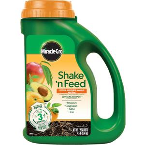 Miracle-Gro Shake 'N Feed Citrus, Avocado, Mango Plant Food, For Container and In-Ground Plants, Citrus Trees, Avocado Trees and Mango Trees, 4.5 lbs.