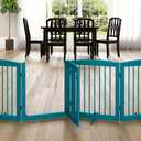 PUPETPO Freestanding Dog Gate with Door, Pet Gate for Stairs, 80 inch Wide Pet Barrier Indoor, Dog Fences Indoor, Support Feet Included, 4 Panels, 24" Tall, Blue