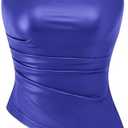 PRETTYGARDEN Women's Faux Leather Tube Tops 2025 Summer Strapless Asymmetrical Ruched Bandeau Shirts Going Out Club Outfits (XL)
