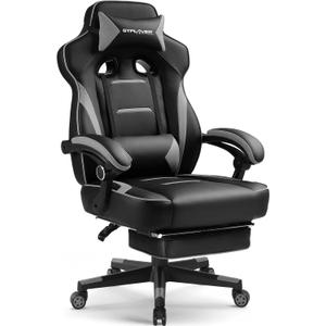 GTPLAYER Gaming Chair with Footrest, Big and Tall Computer Game Chair 350lb Racing Style, Ergonomic High Back Lumbar Support and Recliner, Moon Gray