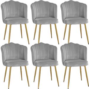 VECELO Velvet Dining Chairs Set of 2, Modern Upholstered Kitchen Chairs with Thick Cushions, Curved Padded Backrest and Metal Legs, for Kitchen, Dining Room, Living Room, Gray