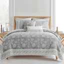Levtex Home Adare Grey Reversible Full/Queen Quilt Set (88x92in) with 2 Pillow Shams (26x20in) - Floral Bedding - Grey White - Cotton Full/Queen Size Quilt Bedding Set - Lightweight, Soft, Pre-Washed
