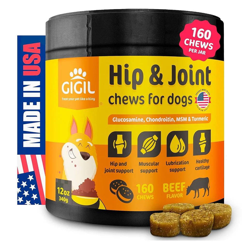 GIGIL Joint Support Supplement for Dogs – Hip and Joint Chews for Dogs with Glucosamine Chondroitin, MSM, Hyaluronic Acid – Dog Joint Supplement Large & Small Breeds – Beef Flavor – 12oz (160 Chews)