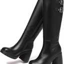 TYNDALL Womens Knee High Boots Platform Chunky Heel Black Boot for women (Black)