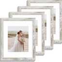 Hongkee 11x14 Picture Frame Set of 4, Made of Glass and Distressed White Wooden Frame, Display 8x10 Pictures with Mat or 11 x 14 Posters without Mat for Wall Mounting, Gallery Photo Frames
