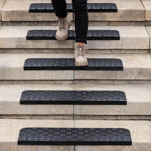 Rubber Stair Treads Non Slip Outdoor/Indoor 30" x 10" 5-Pack, Outdoor Stair Treads with Nosing for Garage, Patio, Wooden Marble Tile Metal Concrete Steps