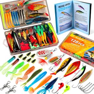 PLUSINNO Fishing Lures, All-in-One Fishing Tackle Box with Tackle Included, Fishing Gear Lure Bait Accessories Kit for Freshwater Bass Trout, Ideal Fishing Gifts for Men, Father & Beginners