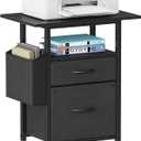 GYIIYUO 2 Drawer File Cabinet with 24'' Extended Desktop, Mobile Filing Cabinet, Rolling File Cabinet with Side Bag, Fabric Drawer, Fits A4/Letter Size, Printer Stand Home Office, Black
