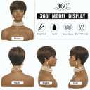 Short Curly Wigs for Black Women Pixie Cut Wig for Womens Short Hair Black Wig with Bangs Natural Wavy Synthetic Wigs for Black Women (Black mixed brown)