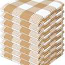 PurpleEssences Waffle Weave Plaid Dish Cloths, 100% Cotton, 28x14 Inch, Soft Absorbent Quick Drying Buffalo Check Dish Rags for Kitchen, 8 Pack, Christmas Holiday Winter - Beige & White 4Pcs