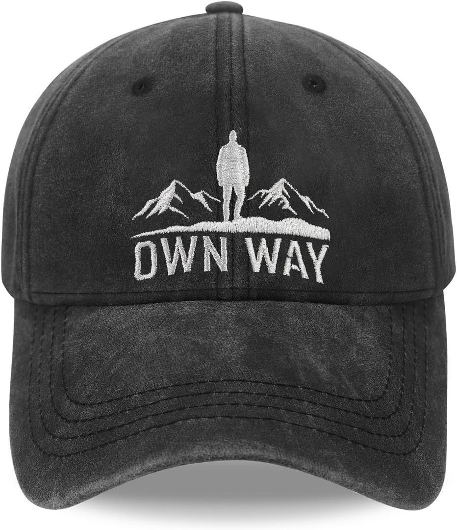 Mens Cotton Baseball Cap, Dad Gifts from Son Daughter Wife for Men Adjustable Stay Wild Embroidered (Black)