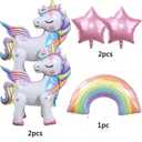 5 Pcs Self Standing Unicorn Balloons - 3D Rainbow and Star Foil Balloons for Birthday Party Decorations and Supplies